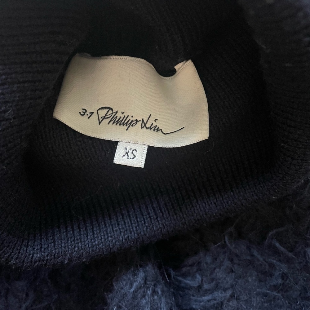 3.1 Phillip Lim Angora Wool Turtleneck Sweater Black Textured Front XS Knit - Picture 2 of 8